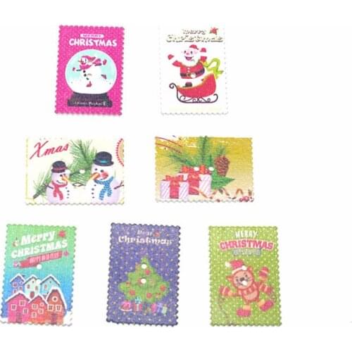 20PCs Wooden Sewing Buttons Scrapbooking Christmas Painted Stamp Mixed 2Holes 34X24mm buttons for clothing decorative flat back
