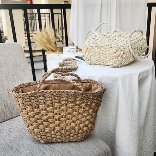 2021 New Solid Color Retro Straw Bag Shoulder Woven Bag Casual Handbag Beach Bag