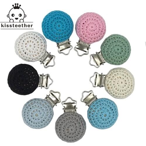 36pcs Natural Wooden Color Mixing Crochet Dummy Metal Clips Round Teether Pacifier DIY Accessories Clip Chains Teether