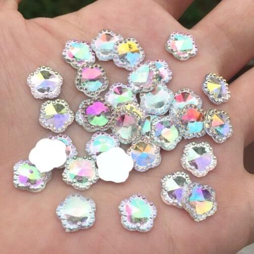 400pcs/lot 10mm white AB color resin floral flat back rhinestone wedding decoration buttons-Z050*10