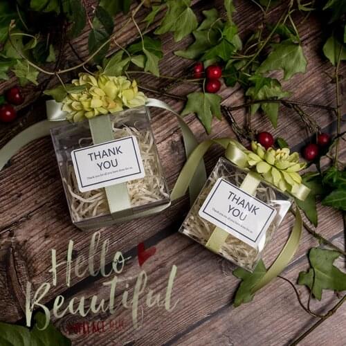 50Pcs Transparent plastic gift box Green lawn wedding candy box baby shower packaging Boxes chocolate gift bag Party Supplies