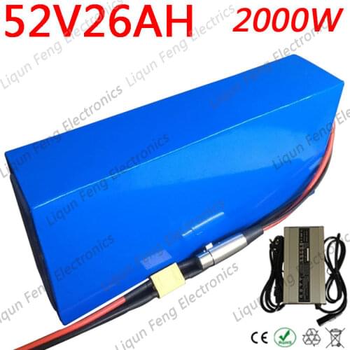48V Electric Bike Battery 52V 30Ah 25Ah 21Ah 20Ah Lithium Ebike Battery Pack for 48V/52V 2000W 1500W 1000W Motor with 5A Charger