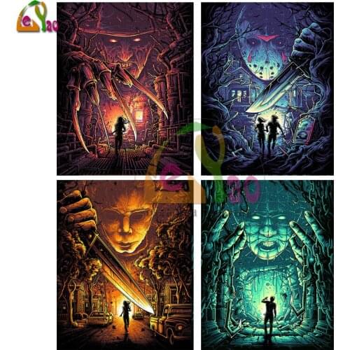 5d Diy Diamond Painting Full Square round Cross Stitch Horror Monster Diamond Embroidery Mosaic Sale Movie Characters Wall Art
