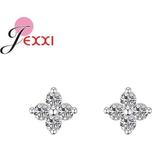Authentic 925 Sterling Silver Flower Pattern Stud Earrings For Women Girls Silver 925 Fashion Jewelry For Wedding Engagement