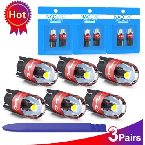 NAOEVO 6x W5W LED T10 Car Bulb 168 194 5W5 WY5W For car accessories Clearance Lights 3030 SMD 12V White Reading Side Trunk Lamp