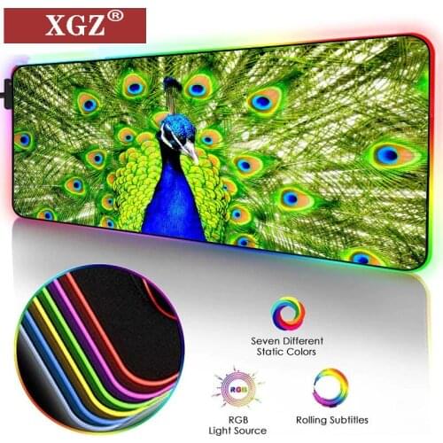XGZ Peacock Open Screen RGB Large Mouse Pad Lock Edge Edge LED Notebook Cartoon Rubber Pad CsgoXL Non-slip 400x900x2mm 250X350mm