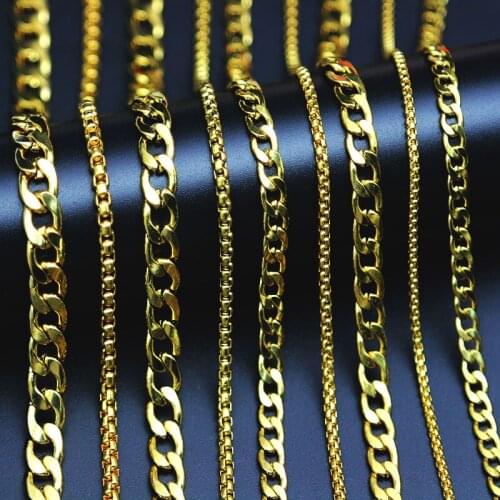 Fashion Box Chain Curb Chain Mens Gold Titanium Stainlee Steel Necklace,3-9MM Wide Big Necklaces women Wholesale