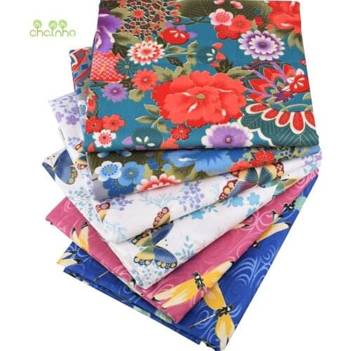 Chainho,6pcs/lot,Bright Floral Series,Printed Twill Cotton Fabric,Patchwork Cloth,For DIY Sewing&Quilting Dress,Bags Material