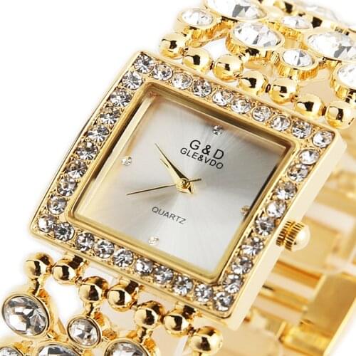 G&D Luxury Brand 2018 Womens Bracelet Watches Diamond Gold Ladies Dress Watch Quartz Wristwatches relogio feminino Clock Gifts