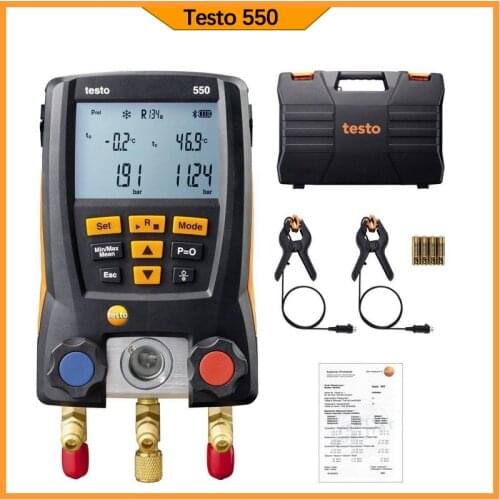 Testo 550 Gauge Refrigeration Digital Manifold Electic with 2pcs Clamp Probes 0563 1550 Manometro Digital Refrigerant Meter Set