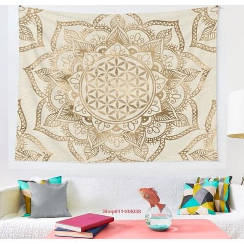 Flower of Life in Lotus pastel golds and canvas tapestry Wall Hanging Astrology Divination Bedspread