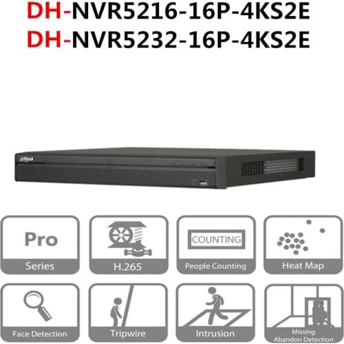 Dahua NVR POE NVR5216-16P-4KS2E NVR5232-16P-4KS2E 16CH 32CH with 16 PoE ports 4K&H.265 Pro Network Video Recorder