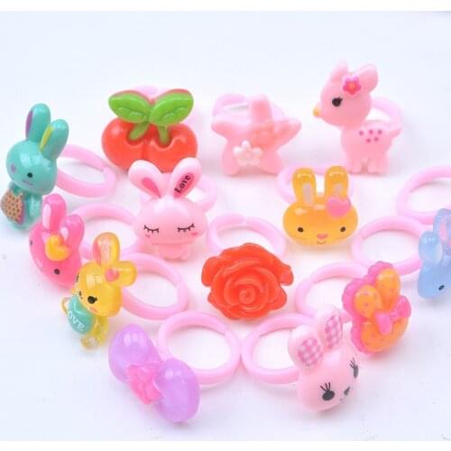 10pcs/set Childrens ring toy cartoon cute candy colors plastic ring decoration DIY handmade toys for girl