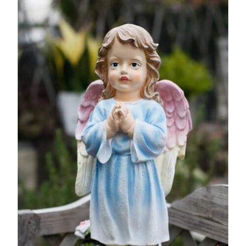 European Creative Cute Angel Girl Cement Ornaments Outdoor Courtyard Sculpture Crafts Home Livingroom Table Figurines Decoration