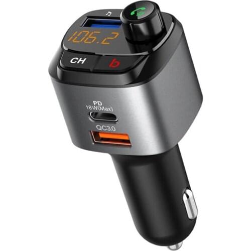 C68 Bluetooth 5.0 FM Transmitter for Car,QC3.0+PD 18W Wireless Radio Adapter USB Charger Bass Sound Mp3 Player Handsfree