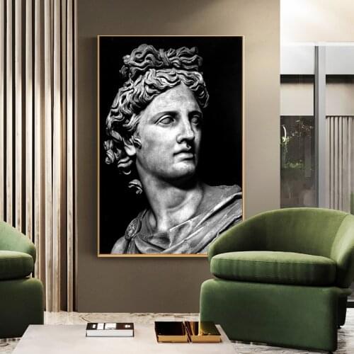 Head of The Statue of Apollo Sculpture Canvas Art Poster and Prints Black White Canvas Paintings Wall Art Picture for Home Decor