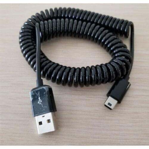 MAX Length Retractable 2M 7ft USB 2.0 A Male to Mini USB B 5Pin Male Curl Coiled Spring Data Sync Charge Cable Cord