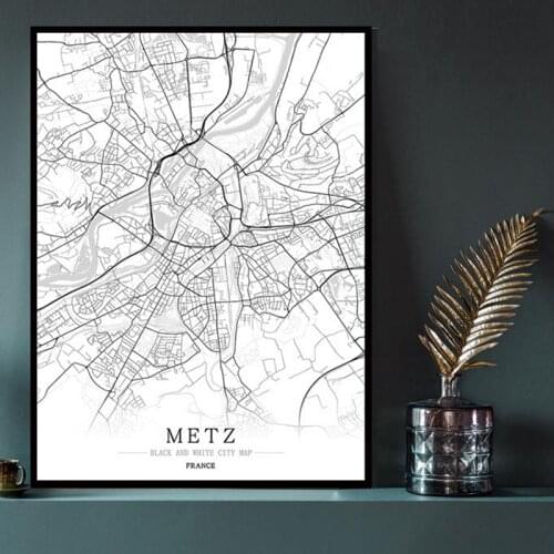 Metz France City Map Poster Print Black and White Travel Canvas Painting Wall Art Canvas Pictures Living Room Home Decoration