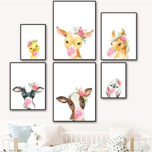 Cow Sheep Horse Rabbit Duck Nursery Wall Art Canvas Painting Nordic Posters And Prints Wall Pictures For Baby Kids Room Decor