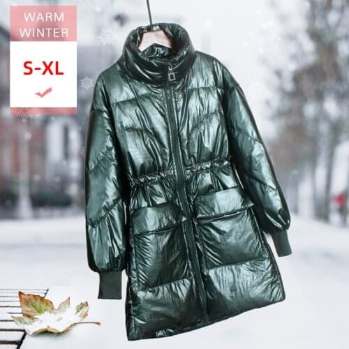 New Fashion Winter Women Long White Duck Down Jacket Stand Collar Female Loose Style Warm Waterproof Windproof Coat Big Size
