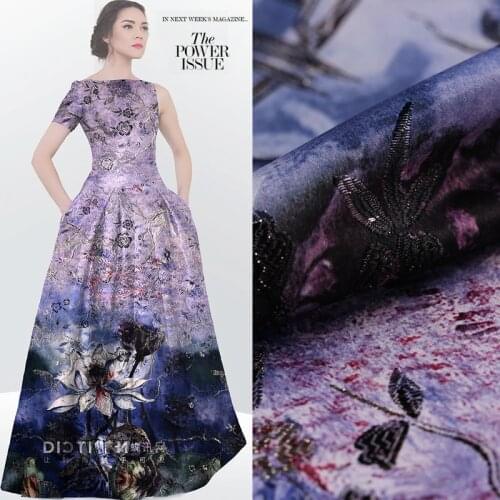 Lotus French imported jacquard print gold thread brocade fabric for dress coat telas tissu tissus au metre costura fashion DIY