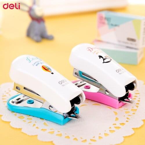 Deli Mini Stapler cute Office Gadgets 10 set Manual Stapler No.12 Staples Student Paper Booking Machine kawaii School Stationery
