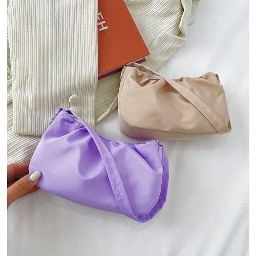 Fashion Bags for Women Summer Canvas Pure Color Pleated Shoulder Underarm Bag Casual Female Shopper Bag New Small Handbags Purse