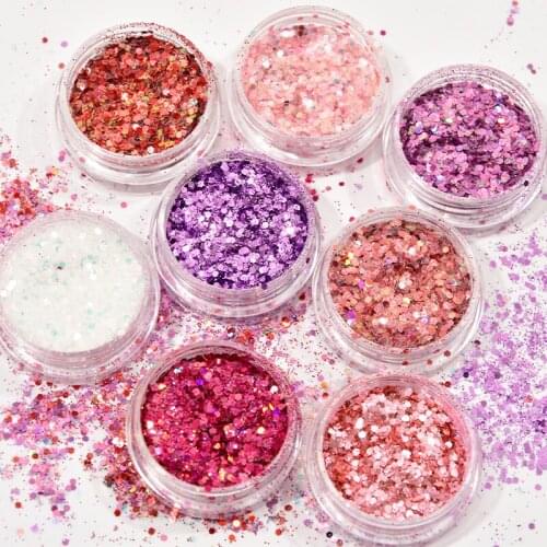 8Box/kit Nail Glitter Sequin Holographic Spangle 8 Colors Chunky Flake Mix-Sequin Sparkly Powder For Nail Art Decor Holo Sequins