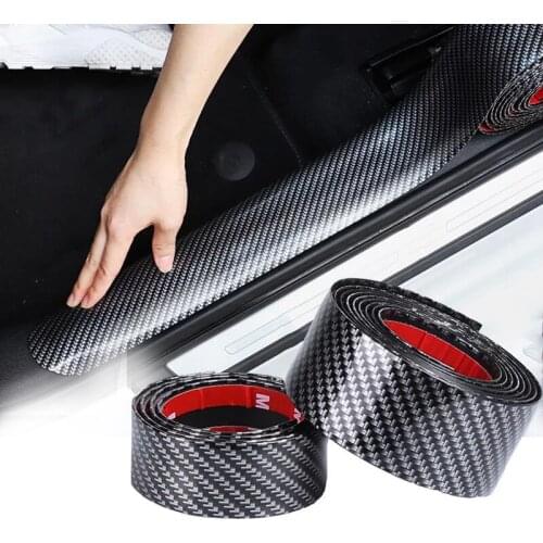 Car Door Sill Scuff Plate Carbon Fiber Color Threshold Cover Panel Step Universal Auto Protector Sticker Guard 3cm 5cm 7cm Width
