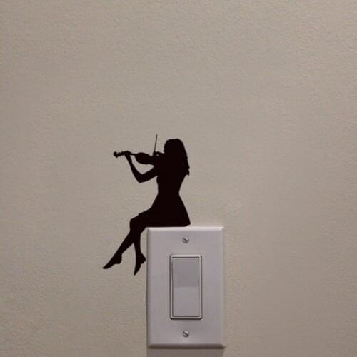 KUCADA girl play the violin switch panel sticker for home decoration removable diy wall sticker wallpaper black WP1889