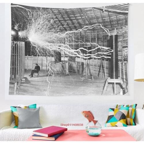 Nikola Tesla with his equipment June 17 1901 tapestry Wall Tapestry Wall Hanging Wall Decor Blanket Bedding Curtain Throw