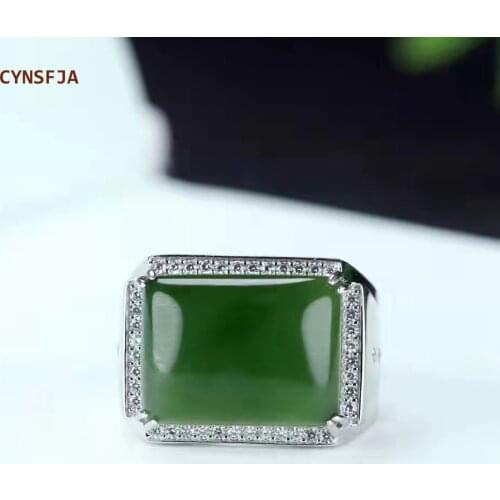 CYNSFJA New Real Certified Natural Hetian Jasper 925 Sterling Silver Mens Lucky Amulets Green Jade Gemstone Rings High Quality