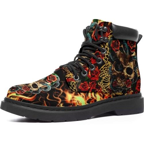 Custom New Design High-Quality Dropshipping Wholesale Fashion Boots Shoes For Women 2021 Flame Skull Personalized Boots Unisex