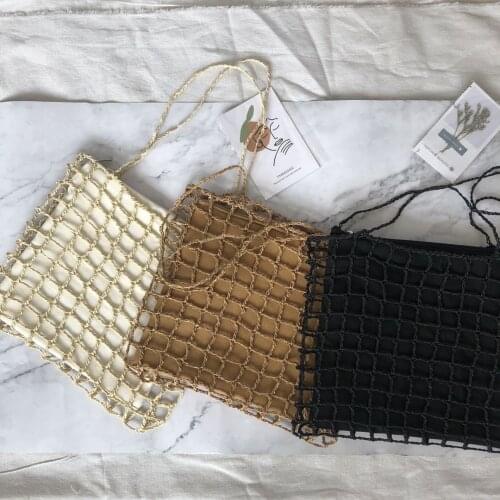 Fashion Koreas Same Large Capacity Hollow Woven One Shoulder Square Handbag Messenger Straw Tote Bag Lined And Unlined