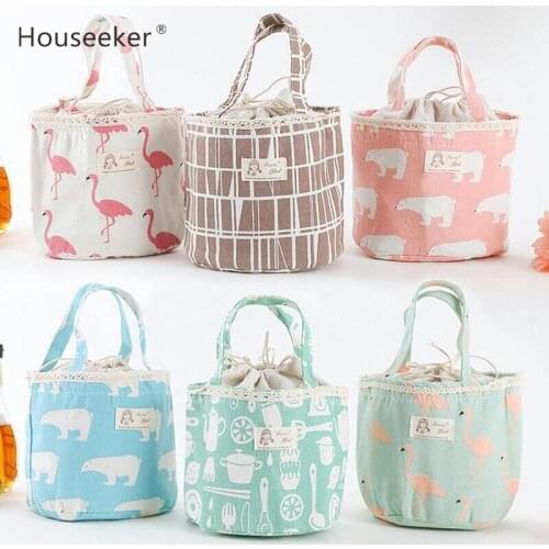 Portable Insulated Lunch Bag Outdoor Fashion Flamingo Cotton Linen Keep-Fresh Cooler Tote Storage Bag For Women Kids Breakfast