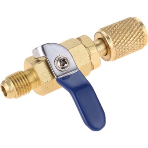 1Pc Straight Ball Valves 1/4" SAE Swivel Adapter R410a R134a Charging Hoses Tools A/C Air Conditioning Refrigerant Valve Copper