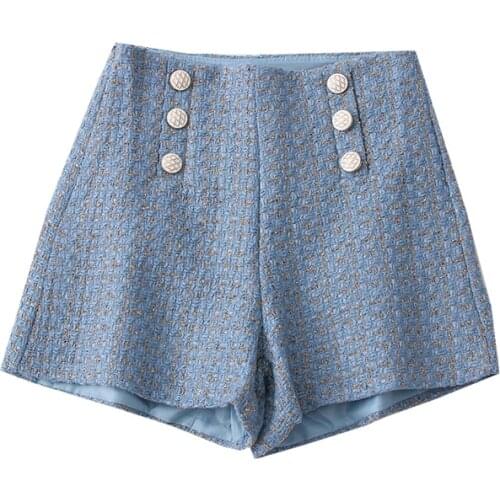 Small fragrant tweed high-waisted shorts were double-pocket design shorts wide-leg Pants Women fashion delicate shorts Female
