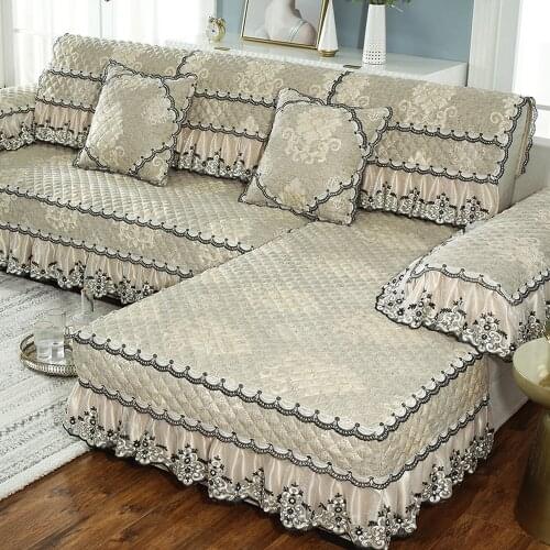 Modern Simplicity Cotton Linen Sofa Cover Khaki Embroidered Jacquard Sofa Towel Cushion Pillow Case Exquisite Lace Sofa Set F4