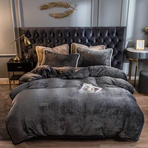 Dark Gray Winter Flannel Quilt Cover Soft Worm Coral Fleece Comforter Cover Thickening Warm Duvet Bedding Cover Solid Color