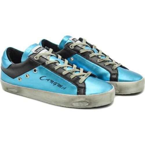 CANGMA Luxury Brand Designer Casual Shoes Woman Flats Girl Bass Blue Genuine Leather Sneakers Vintage Ladies Vintage Shoe