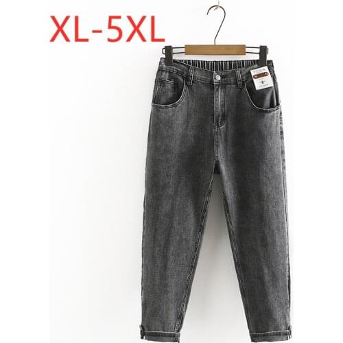 New 2021 Ladies Autumn Winter Plus Size Jeans For Women Large Slim Elastic Pocket Gray Cotton Denim Cropped Pants 3XL 4XL 5XL