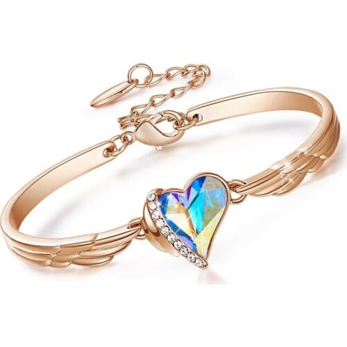 Angel Wings Bracelets for Women Blue Green 4 COLORS Crystal Heart Shape Adjustable Bracelets Bangles Fashion Wedding Jewelry