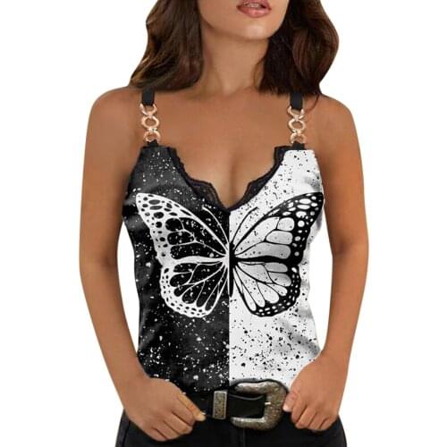 Womens Fashion Sexy Realism Personalized Pattern Printed Deep V-neck Camisole Chain Top Sleeveless All-match Sexy Girls Vest