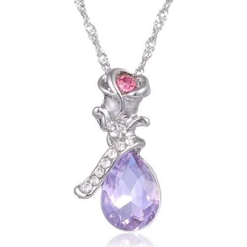 2 Colors Rose Flower Water Drop Necklace Angel Tears Crystal Pendants & Necklaces For Women Jewelry Charms Gifts