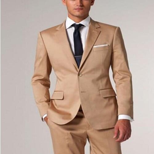 2 Pieces Mens Suit Khaki Slim Fit Notch Lapel Costumes Tuxedos For Business Formal Office Wedding Bridegroom Men clothes