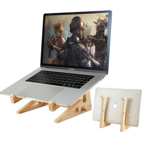 2 In 1 Wood Laptop Stand Increased Height Stand for Macbook 13 15 Inch Vertical Base Cooling Notebook Tablet Phone Holder Mount