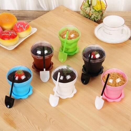 200pcs Potted Plant Cake Cup Originality Flowerpot Mousse Ice Cream Cups with Cover Shovel Pot Cakes W9990
