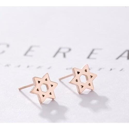 2018 Classic Stainless Steel Fashion Jewelry Six Point Star Hexagram Earrings for Women Wedding Party Gold Color Smart Shape