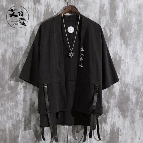 2021Men streetwear Hip Hop T-shirt Chinese style road robe T-shirt Hanfu seven-point sleeve mens cardigan and kimono jacket