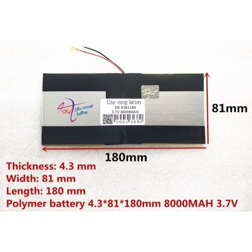 3.7V 8000mAH [4381180] PLIB (polymer lithium ion battery) Li-ion battery for tablet pc M9 pro 3g / max M9